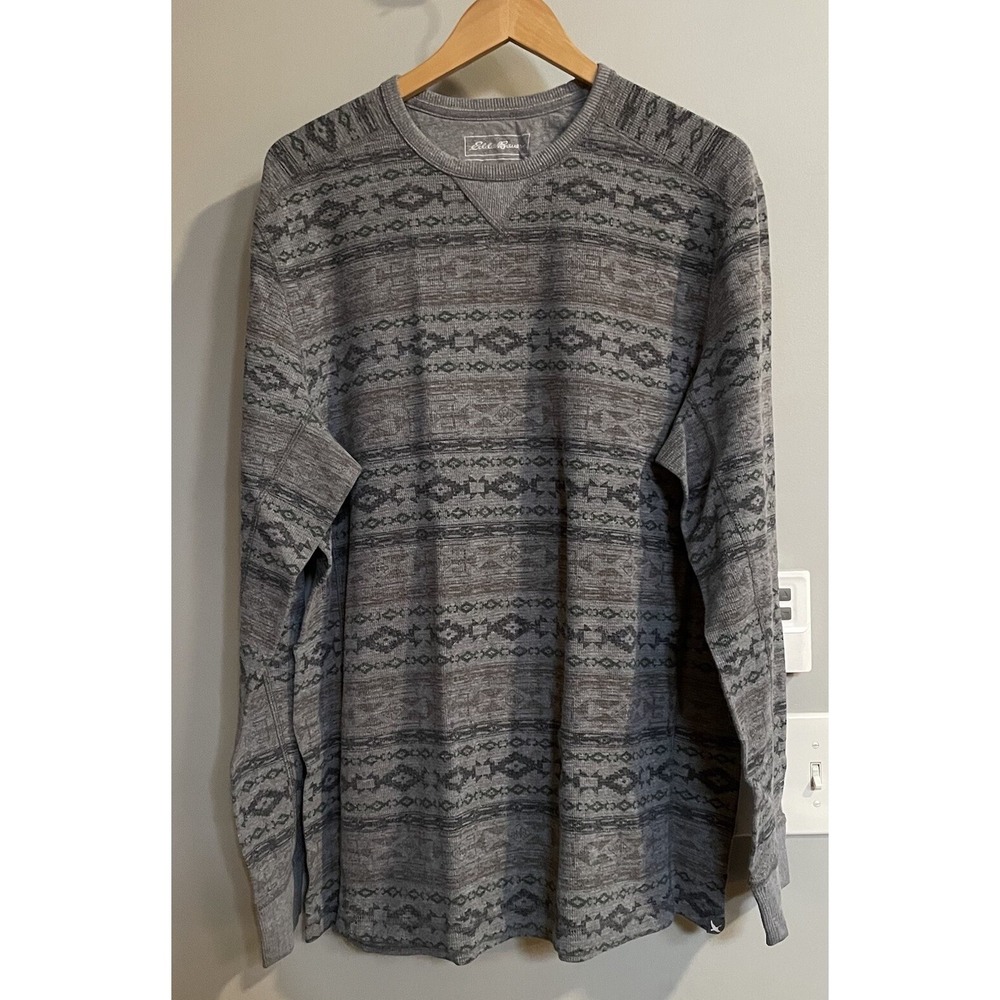 Eddie Bauer Shirt Thermal Aztec Waffle Knit Southwest Crewneck Mens XLT